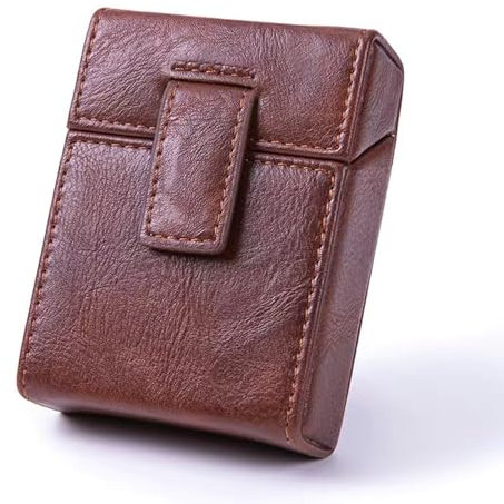 Étui de rangement pour cigarettes en cuir synthétique avec porte-briquet, étui de rangement portable pour tabac, boîte de rangement pour homme et femme (café)