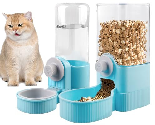 2 Pièces Biberon Lapin, Abreuvoir Lapin, Distributeur Eau Lapin Automatique avec Support, Suspendue Biberon Cochon d'Inde sans Goutte à Goutte pour Rongeur Lapins Cochons d'Inde Hamsters, Bleu