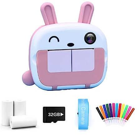ANNJUC Mini appareil photo reflex numérique pour enfants - Imprimante à papier thermique - WiFi - 4K 1080P - Vidéo HD - Rose