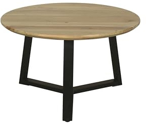 byLIVING Couchtisch Cross, Tischplatte Massivholz Akazie Natur | Metallgestell schwarz, Schweizer Kante, D 75 x H 46 cm