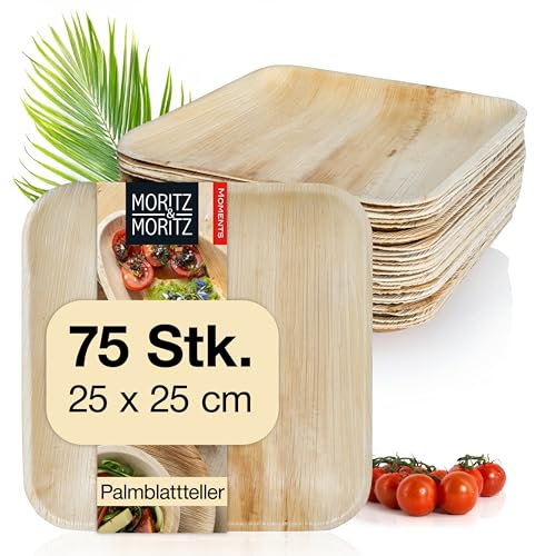 Moritz & Moritz Palmblatt Teller eckig 25 x 25 cm - 75 Nachhaltige Einwegteller - Alternative zu Bambusteller und Bambusgeschirr