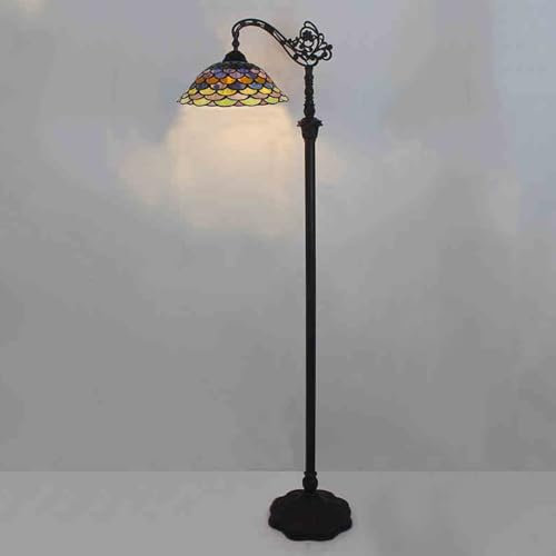 Retro Tiffany Wohnzimmer Stehleuchte Mit Fußschalter Glas Leselampe Ø30CM Arbeitszimmer Stehlampe Verstellbar Lampenfassung E27 Vintage Beleuchtung für Bar Coffe Schlafzimmer Standleuchte H163CM