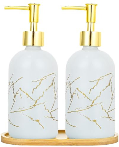 Kitchen Soap Dispenser, Hand and Dish Soap Dispenser Set With Pump Wooden Tray, Countertop Organizer for Kitchen Bathroom