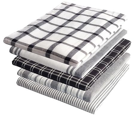 SAFMAAR Tea Towels - 100% Cotton Kitchen Tea towels with Highly Super Absorbent Tea Towels set, Soft Hand Towels, Lint Free, Quick Dry, Long Lasting 70 x 50 cm - Pack of 5 (Grey)