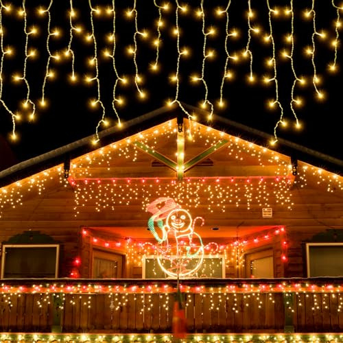 BellaGesundheit 5m 200 LED Warmweiß Eiszapfen-Lichterkette, IP44 wassergeschützt, 8 Beleuchtungsmodi mit Timer für Innen, Außenbereich, Weihnachten, Hochzeiten, Partys (5m)