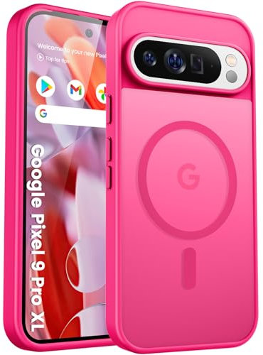 PuyaTeya Custodia per Google Pixel 9 pro xl, con magnete, protezione militare, antiurto, antigraffio, antiimpronta, antiscivolo, traslucida opaca, custodia protettiva (Rosa acceso)