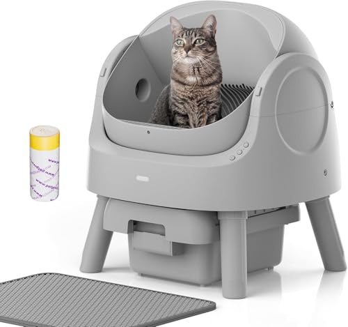 Mimfam Automatic Self Cleaning Litter Box, with 4 Pairs Infrared Senor, Open-Top Design for Multi-Cat Homes, Comes with Liner Bags and Cat Litter Mat, Grey