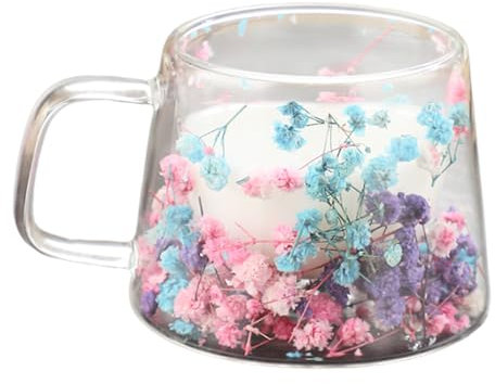 Genikeer Taza De Vidrio Transparente, Taza De Vidrio De Doble Pared Con Flores Secas 250ml, Taza De Café Doble, Vasos Térmicos De De Doble Pared Para Cafe Té Capuchino Latte