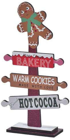 Wooden Gingerbread Man Tree - Christmas Tree Shelf Ornament for Christmas Display | Rustic Wood Christmas Table Decoration, Tier Tray Tray Decor