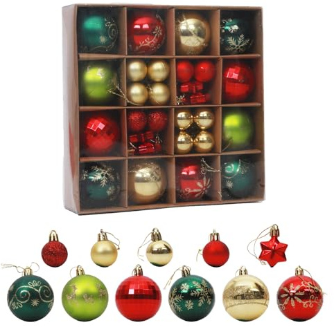 Christmas Balls Decoration, 6cm Multiple Styles Shatterproof Christmas Baubles Elegant Christmas Ornaments with Hanging Loop for Xmas Tree Home Decorations (Style-F)