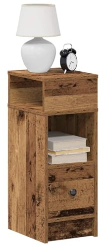 HETFTJN Nachttisch Schmal mit Schublade Altholz 25x31x66 cm, Robuster Holzwerkstoff Nachtschrank mit 2 offenen Fächern, Moderne Nachtkommode für Schlafzimmer & Beistelltisch für Wohnzimmer