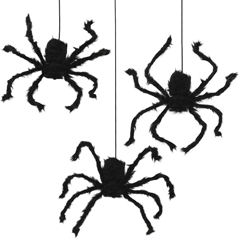 Halloween-Dekoration zum Aufhängen, 3 Stück, riesige Spinnen, 75 cm, Kunstfell, gruselige Spinne Dekor
