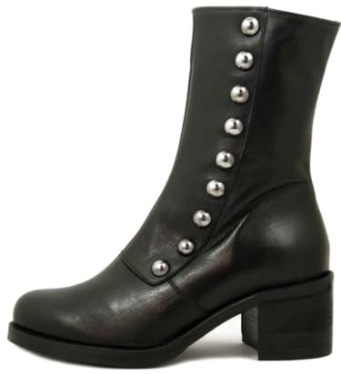 OSVALDO PERICOLI Stivaletti Donna in Pelle Nero con Borchie, Tacco Medio 5 cm, VIENNA19NE