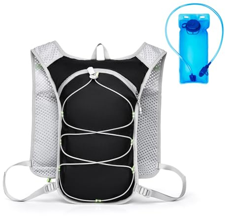Gilet de Course pour Homme et Femme, ZoneYan Sac à Dos à Eau Léger avec Bouteille Souple de 2L, Sangles de Poitrine Réglables, pour Randonnée, Trail, Course à Pied, Cyclisme