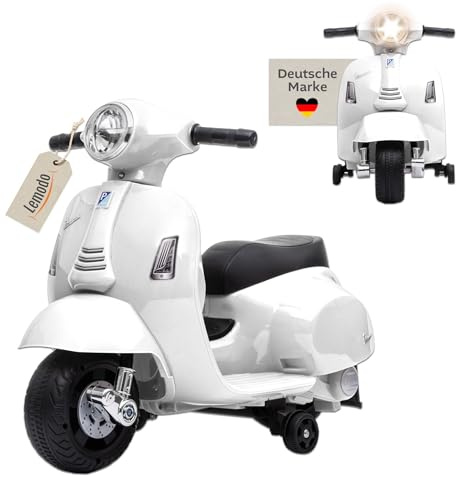 LEMODO Elektrofahrzeug Vespa, Kinder Motorrad ab 18 Monate, Elektromotorrad mit Licht und Sound, Kinderroller mit abnehmbaren Stützrädern, Lizenziertes Kinderfahrzeug (weiß)