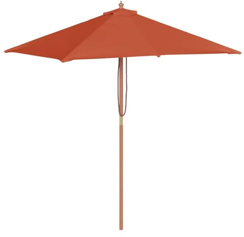 Yisssmeng Holz-Sonnenschirm 150x200 cm Terrakotta, UV-Schutz Polyester, 6 Rippen & Flaschenzug, robuster Bambus-Mast 38 mm, wetterfest für Garten Terrasse Balkon