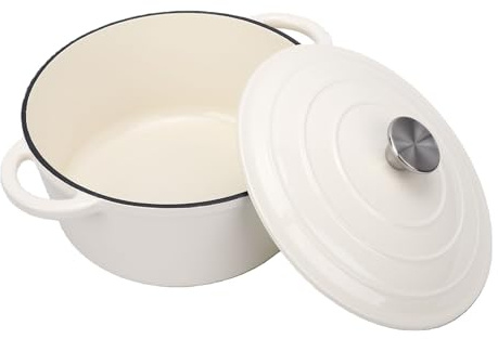 Smandy Four Hollandais pour la Cuisson du Pain, Marmite Ronde en Fonte Antiadhésive à Chauffage Uniforme, Four Hollandais pour la Cuisson sur la Cuisinière, le Rôtissage et le Ragoût Nan (26CM)