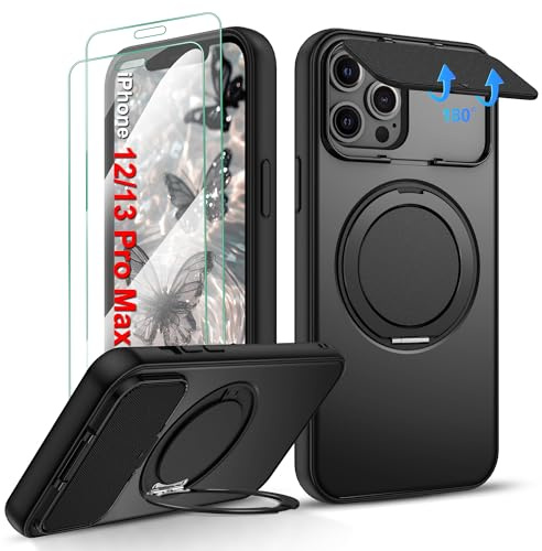 Gritup for iPhone 13 Pro Max Case: iPhone 12 Pro Max Case with 2PCS Screen Protector [Full Camera Protection] & Magnetic Stand [Military-Grade] Shockproof Slim Thin Cover for 13/12 Pro Max -Black