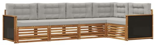 vidaXL Outdoor-Sofagarnitur 5 pcs Natürlich und Hellgrau, Patio Lounge, modernes Sofa für draußen, wetterfestes Gartenmöbel, bequemes Terrassen-Set