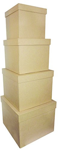 Decopatch BTS910C 4 Boxen quadratisch aus Pappmaché, zum Verzieren, perfekt für Ihre Wohndeko, Kartonbraun, 4er Pack