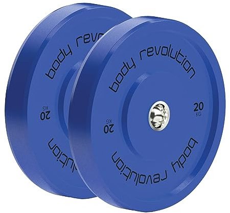 Body Revolution Olympic Weight Plates, 5kg - 25kg - Solid Colour Rubber Bumper Plates, Powerlifting & Bodybuilding Weights - Home Gym Equipment for Strength Training & Workouts
