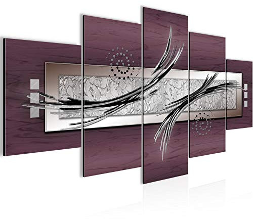 Runa Art Abstrait Tableau Murale Impression sur Toile Intissee 5 Parties Gris Rose Noir Chambre Salle 103953c