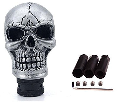 SMKJ Universal Schaltknauf Schädel Schaltknüppel Skull Totenkopf Gießharz Gear Shifter Knob für most Manuelles oder automatisches Getriebe Ohne RGA-Silber