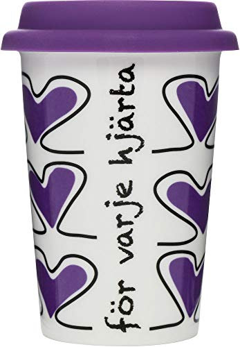 Sagaform Travel Porcelain Mug with Airtight Lid for Hot & Cold Drinks | Outdoor Coffee and Tea Cup for Car | All Heart Mug