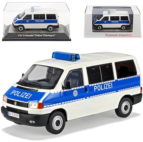 Premium Classixxs Defekte Vitrine Volkwagen T4 Kombi Polizei Thüringen Blau Weiss 1990-2003 1/43 Modell Auto