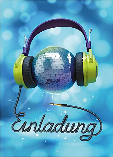 JuNa-Experten 12 Einladungskarten Geburtstag Kinder Erwachsene Mädchen Jungen Jungs Disco-Party/Einladung Kindergeburtstag/Geburtstagseinladung