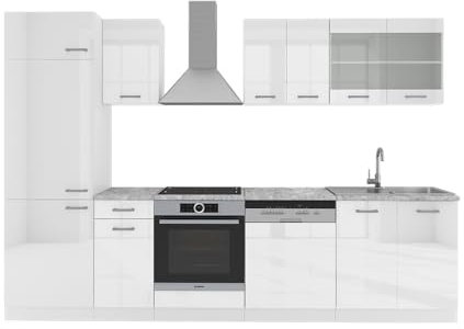 Vicco Küchenzeile R-Line, Weiß Hochglanz/Weiß, 300 cm ohne Arbeitsplatte