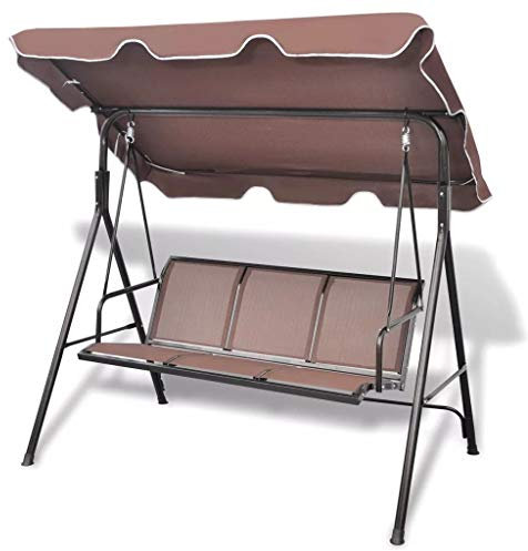 tidyard Hollywoodschaukel Gartenschaukel mit Sonnendach 3-Sitzer Schaukel Stuhl Schaukelbank Gartenm?bel Stahlrahmen 178 x 112 x 155 cm Kaffeebraun
