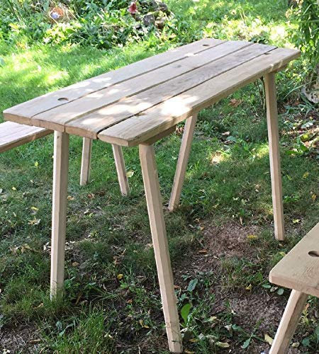 Schmaler Holztisch zum stecken, gerade Kanten zum stecken, aus Eiche 25-30 mm mit 8-kantigen Beinen, 115 cm lang für Larp, Reenactor, Tavernenbestuhlung