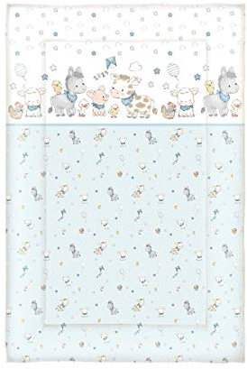 BORNINO HOME Wende-Krabbeldecke Farmtiere blau - 100x145 cm - abgesteppt & wattiert - mit Wendedesign - Obermaterial aus Baumwoll-Renforcé - waschmaschinengeeignet 40°