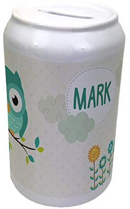 Eule Spardose mit Name. Verschiedene Kindermotive. Hochwertige Keramik. Bodenstopfen. Eule
