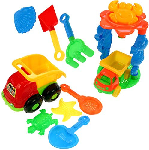 HAC24 10tlg. Sandspielzeug Set Sandkasten Spielzeug Strandspielzeug Formen Schaufel Sand Strand Kipper Lader