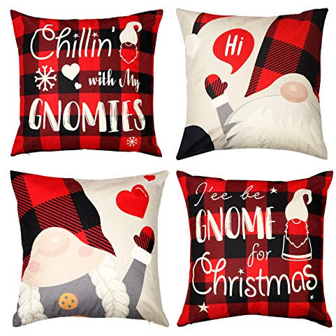 D-FantiX 4 Stück Weihnachtskissen Kissen Weihnachten Kissenbezug KissenhüLle Weihnachtskissenbezug Dekokissen, 45x45 cm Christmas Pillow Cushion Covers Xmas Deko