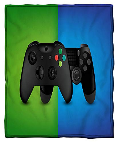 3D Gamepad Sherpa Decke Kuscheldecke Blau Schwarz Grün Bunte Neuheit Game Controller Tagesdecke Videospiel Bequeme Plüschdecke Adults Teens Kids Couch Travel Sofa (Mehrfarbig 1,150 x 200 cm)