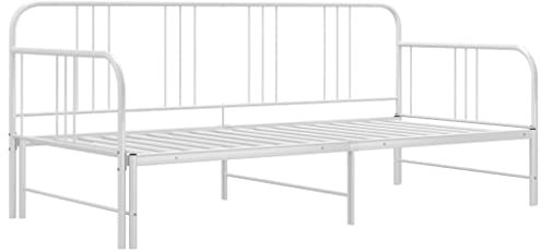 vidaXL Ausziehbett Sofabett Ausziehsofa Bettgestell Tagesbett Schlafsofa Gästebett Bett Metallbett Bettsofa Sofa Couch Weiß Metall 90x200cm