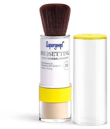 Supergoop! (Re)setting 100% Mineral Powder For Makeup, Translucent - 0.15 oz - Broad Spectrum SPF 35 PA+++ Sunscreen - With Ceramides, Olive Glycerides & Coated Silica Spheres