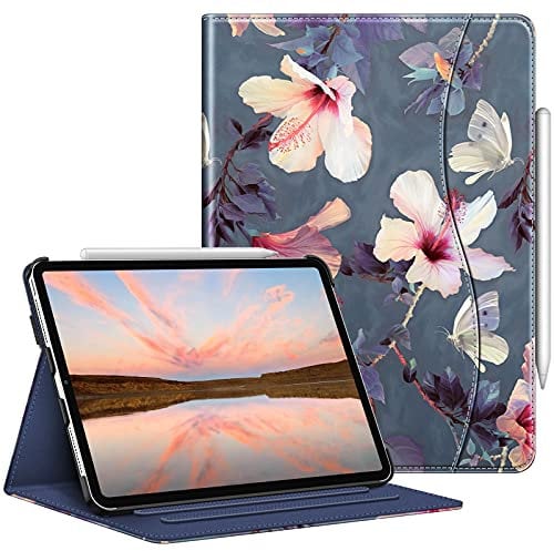 Fintie Hülle für iPad Pro 11 Zoll 4. Generation/ 3. Gen/ 2. Gen (Modell 2022/2021/2010), Multi-Winkel Folio Schutzhülle mit Stifthalter, Dokumentenfach und Auto Schlaf/Wach Funktion, Hibiskus