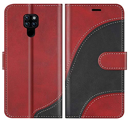 BoxTii Hülle für Huawei Mate 20, Leder Handyhülle für Huawei Mate 20, Ledertasche Klapphülle Schutzhülle mit Kartenfächer und Magnetverschluss, Rot