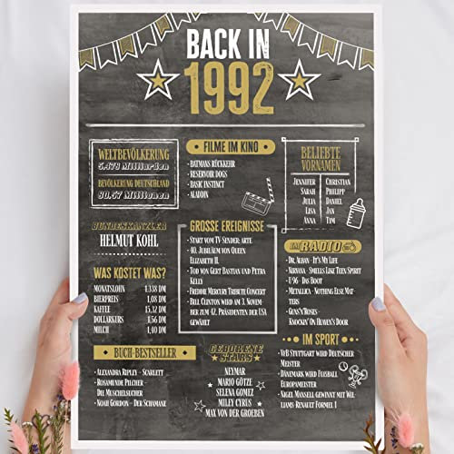 33 Geburtstag Männer & Frauen Holzbild Back in 1992 Chronik personalisierbar zum Hinstellen/Aufhängen opt. beleuchtet, 33 Geburtstag Frau & Mann, 33 Geburtstag Frauen, 33. Geburtstag Frauen & Männer