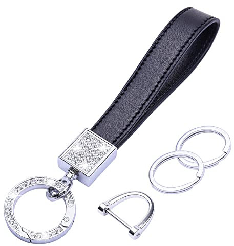 Wisdompro Schlüsselanhänger Auto Strass, Schlüsselanhänger Leder mit 1 D-Ring, 1 Schraubendreher, 2 Schlüsselring, Keychain für Männer/Frauen sind Geschenke für Familie, Freunde (Schwarz)