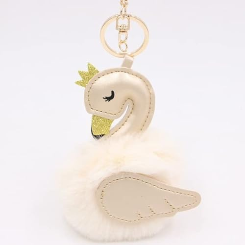 LEEYOX PU Leder Schwan Plüsch Schlüsselanhänger Mode Damen Tasche Anhänger Nachahmung Kaninchen Haar Ball Auto Ornamente Pelz Schlüsselanhänger Schlüsselanhänger