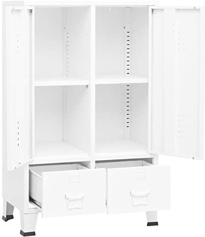 Gecheer Kleiderschrank, Garderobenschrank Dielenschrank Schlafzimmerschrank Schrank mit 2 Türen und 2 Einlegeböden Industrie-Stil Stahl Weiß 67x35x107 cm