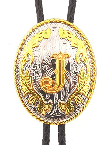 DELIGUO Bolo Cravate pour Homme - Deux Couleurs Ovales Initiales Cravate Nom De Famille Américain Lettre Cravate Noeud Bijoux, Personnalité Vintage Nouveauté Pendentif Collier