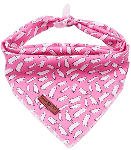 Lionet Paws Halloween Dog Bandana for Small Medium Large Dogs, Cat Dog Kerchief Dog Triangle Bibs Scarf for Girl or Boy Pink Ghost