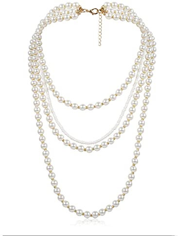 BCughia Mehrlagige Halskette Damen, Schmuck Kette Damen 4 Reihige Gold Perlenketten Design Frauen für Damen