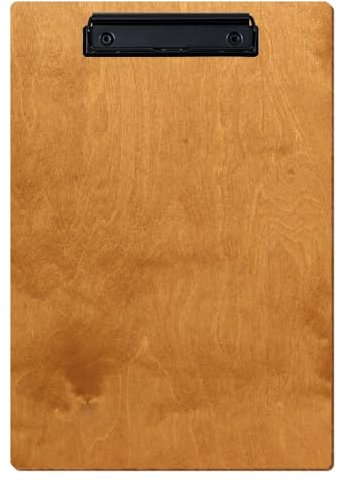 Bütic Holz Klemmbrett Standardform Birnbaum für DIN A3 A4 A5 A6 aus 3 mm Birkensperrholz und mit widerstandsfähigem Klarlack versiegelt, Format:A4 hoch, Klemme:Bügelklemme schwarz